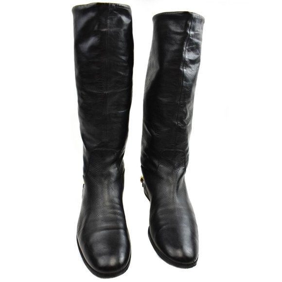 GUCCI: Black Leather & Gold Studded, Moto Boots - Picture 2 of 10